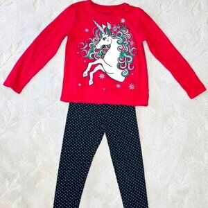 Girls 2pc. CHRISTMAS UNICORN LEGGIN SET~ Long Sleeved 5/6 Shirt~ 6-6x Leggins